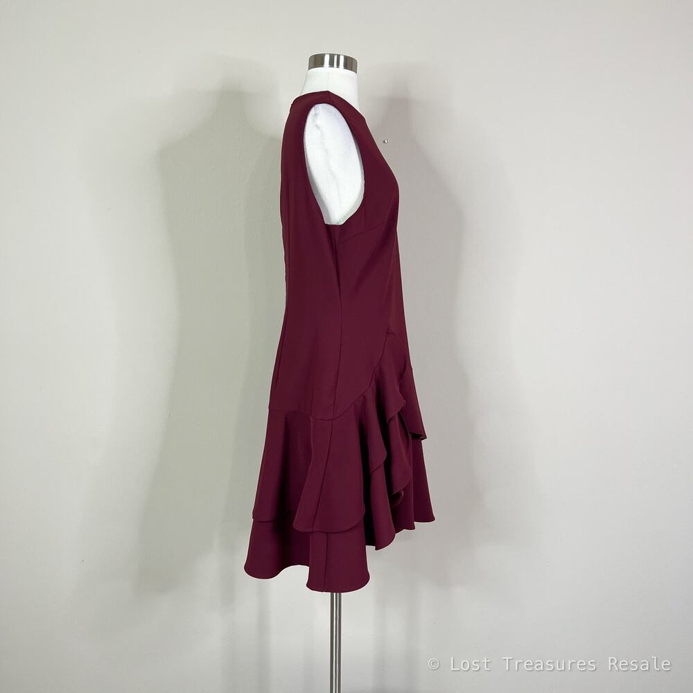 Commense | Burgundy Asymmetrical Ruffle Hem Sleeveless Minimal Mini Dress XL - Picture 5 of 9